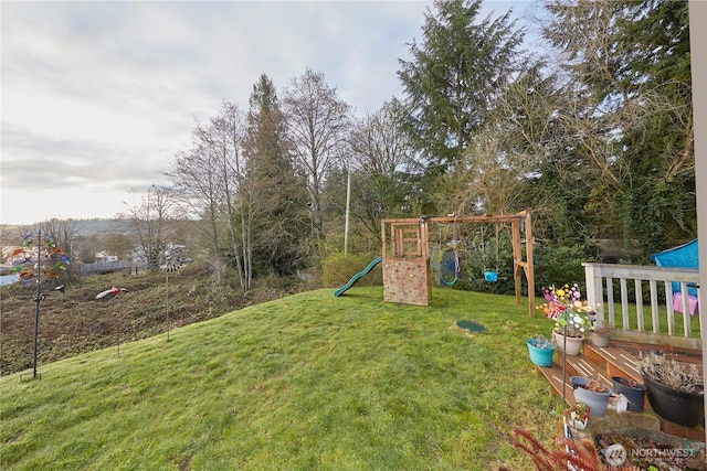 view of yard with a playground