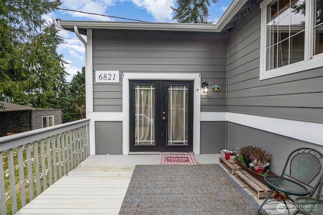 view of exterior entry with french doors