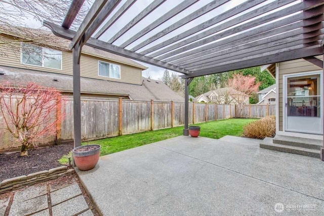 view of patio / terrace featuring a pergola and a fenced backyard