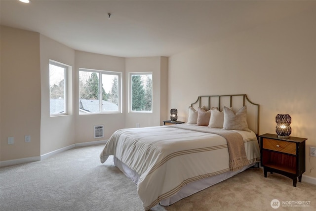 bedroom with heating unit, carpet flooring, and baseboards