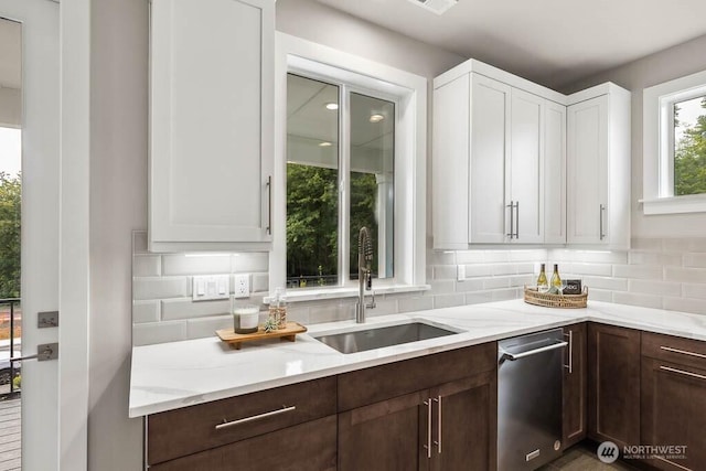 kitchen with a sink, decorative backsplash, and dishwasher