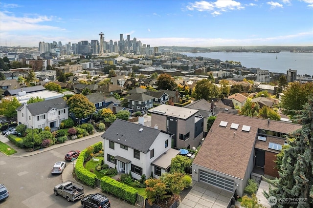 aerial view with a water view