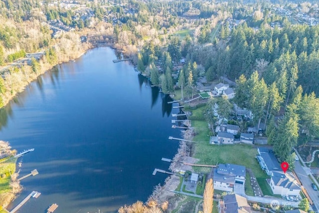 aerial view featuring a water view