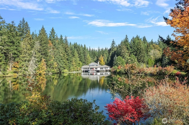 water view featuring a wooded view