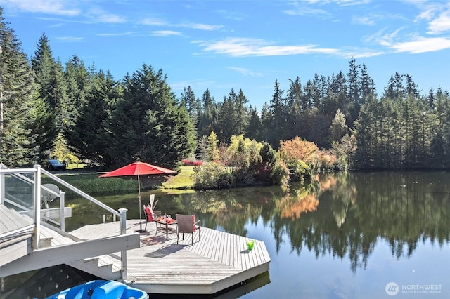 view of dock featuring a water view