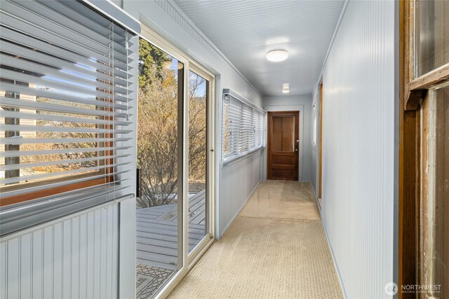 corridor with light carpet