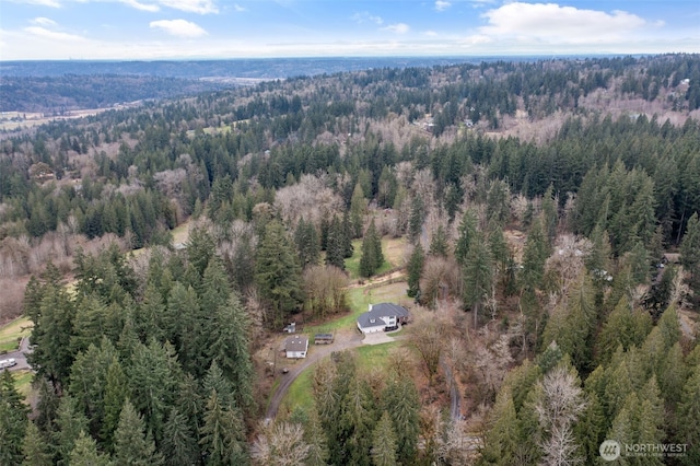 bird's eye view featuring a view of trees