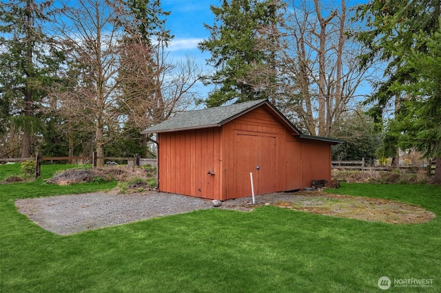 view of shed with fence