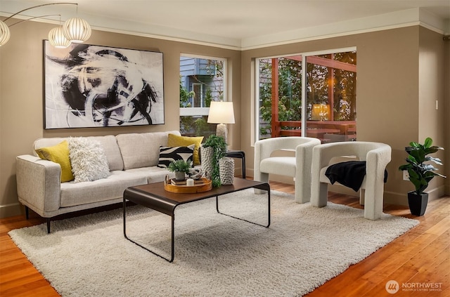 living room with wood finished floors