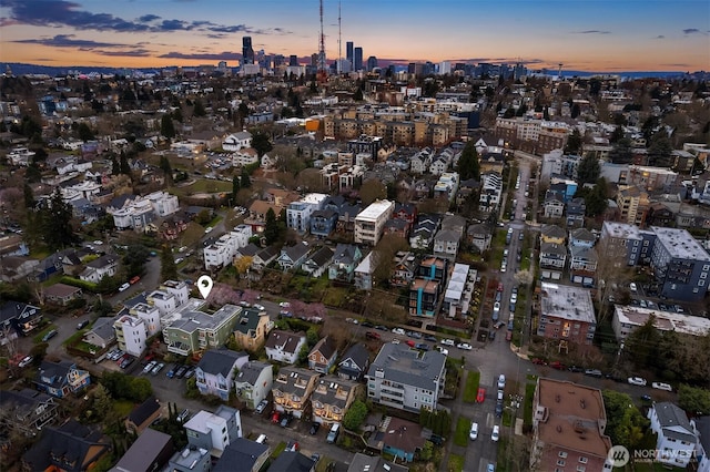 view of aerial view at dusk