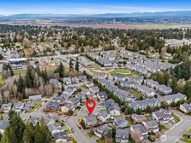 bird's eye view with a mountain view and a residential view