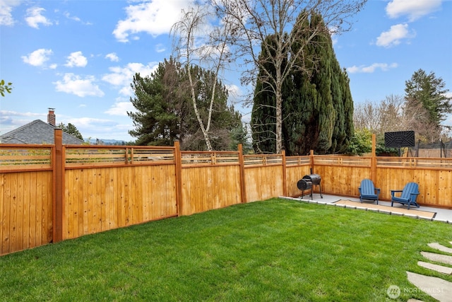 view of yard with a patio and a fenced backyard