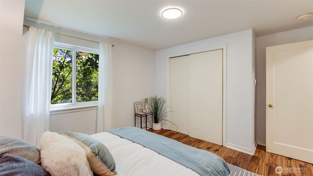 bedroom with a closet and wood finished floors