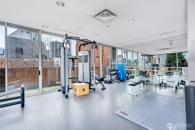 workout area featuring a wall of windows