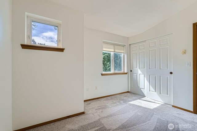 unfurnished bedroom with baseboards, carpet floors, and a closet