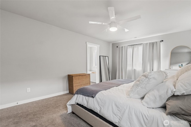 bedroom featuring a ceiling fan, baseboards, and carpet floors