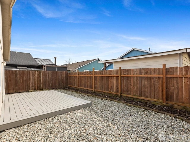 view of yard featuring a wooden deck and a fenced backyard