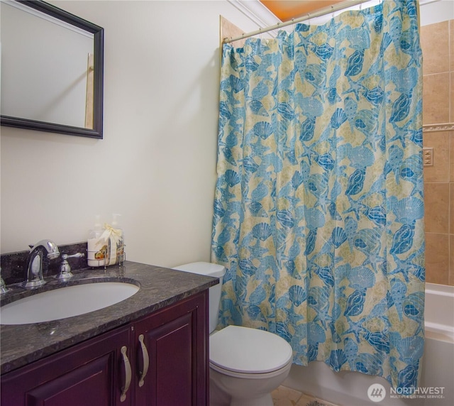 8445 Cimarron Way, Maple Falls, WA 98266 - full bathroom featuring vanity and shower / bath combo with shower curtain