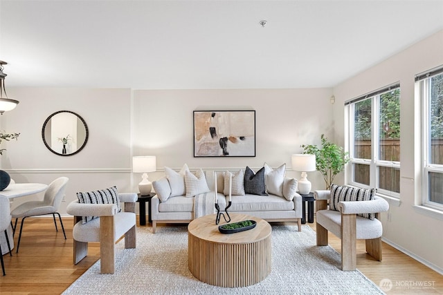 living room with light wood-style floors and baseboards