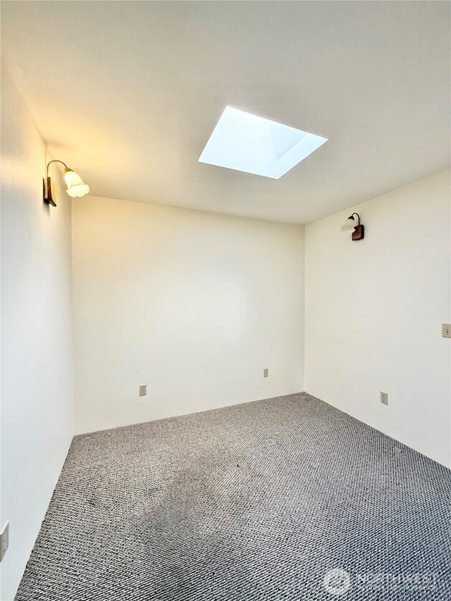 spare room with a skylight and carpet floors