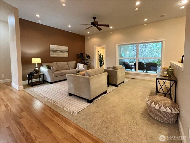 50 Holbrook Ln, Aberdeen, WA 98520 - living area with light wood-style flooring, recessed lighting, baseboards, and ceiling fan