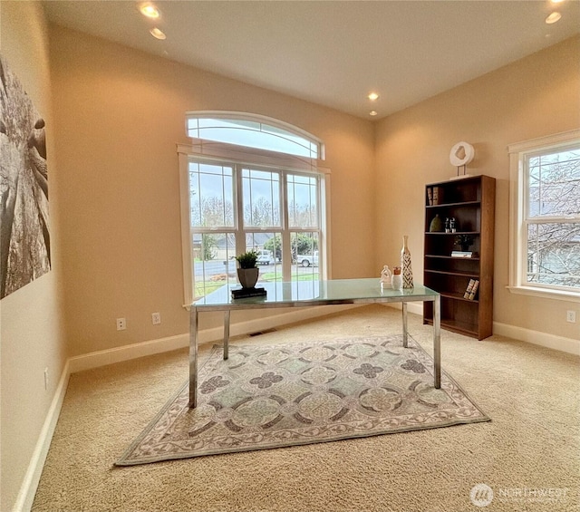 50 Holbrook Ln, Aberdeen, WA 98520 - carpeted home office featuring recessed lighting, visible vents, and baseboards