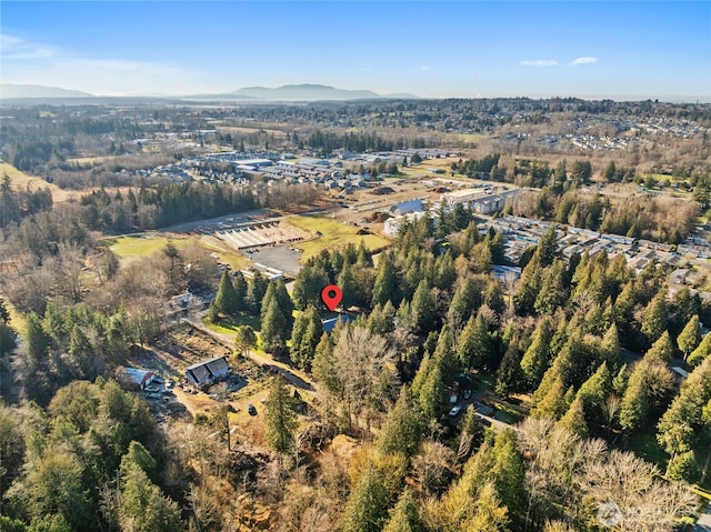 birds eye view of property featuring a mountain view