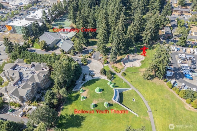 birds eye view of property with a residential view