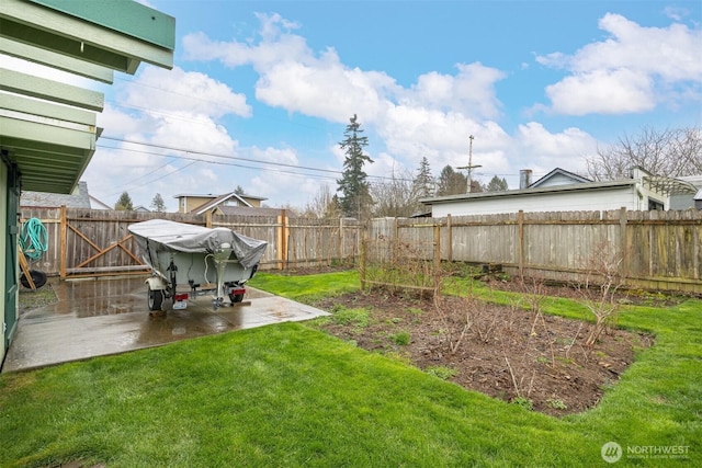 view of yard with a patio area and a fenced backyard