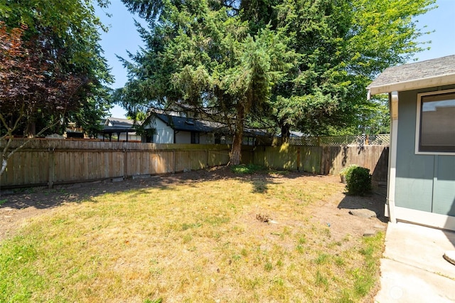 view of yard with a fenced backyard