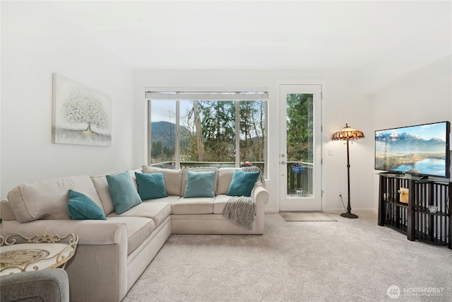 living room featuring baseboards and carpet flooring