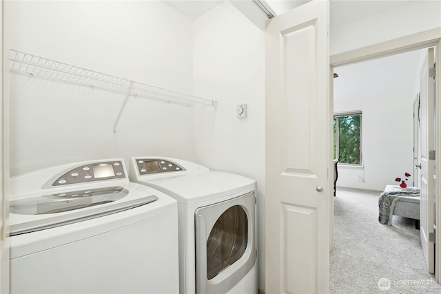 laundry area with laundry area, carpet, and independent washer and dryer