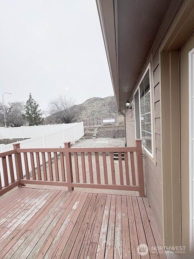 deck with a fenced backyard