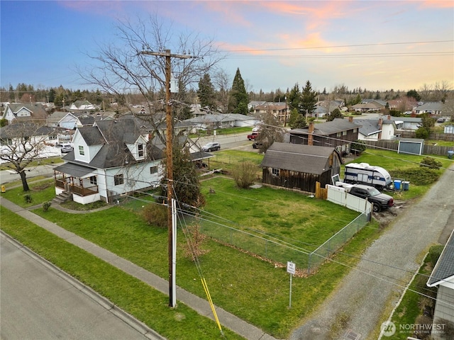 drone / aerial view with a residential view