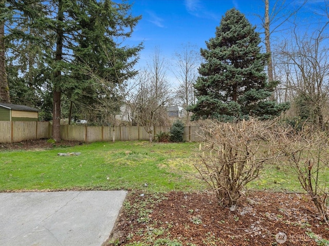 view of yard featuring a fenced backyard