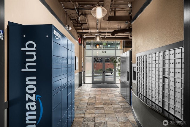 hallway featuring mail area