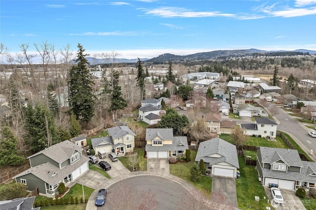 aerial view with a mountain view and a residential view