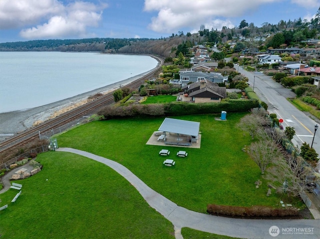 aerial view with a water view