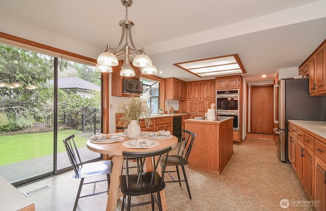 dining space with recessed lighting, visible vents, and light floors