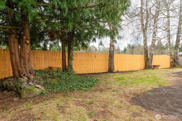 view of yard with a fenced backyard