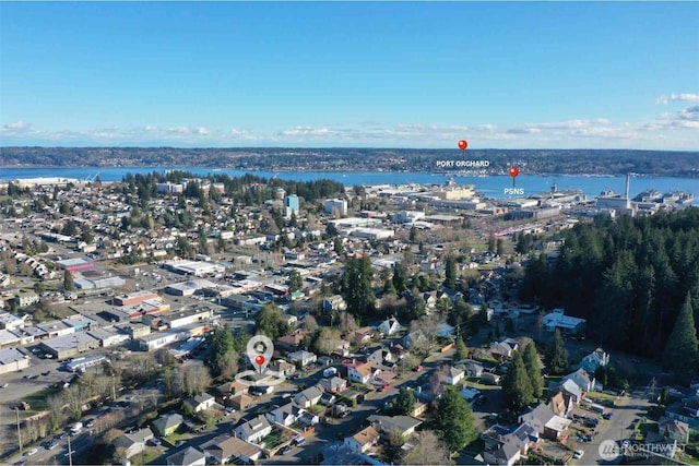 aerial view with a water view