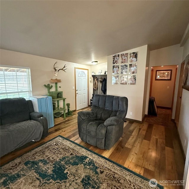 living area with wood-type flooring