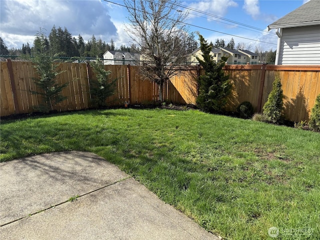 view of yard with a fenced backyard