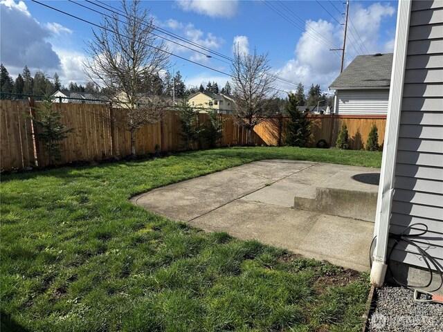 view of yard featuring a patio area and a fenced backyard