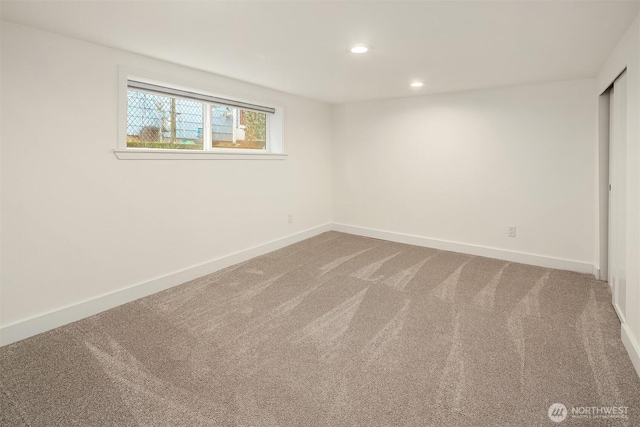 interior space with recessed lighting, baseboards, and carpet