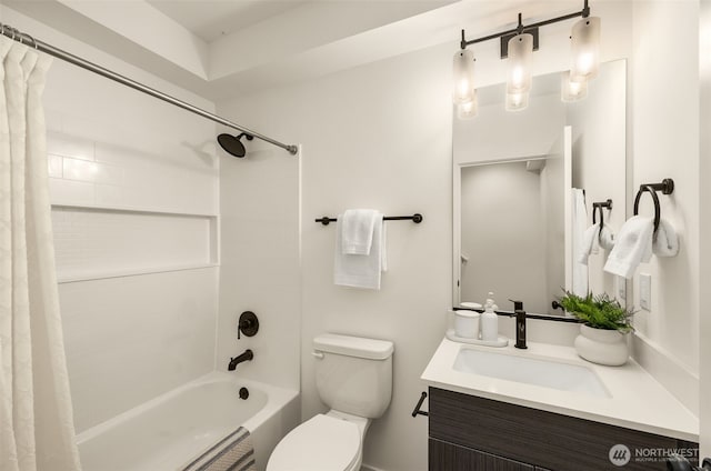 full bathroom with vanity, toilet, and shower / bath combo with shower curtain