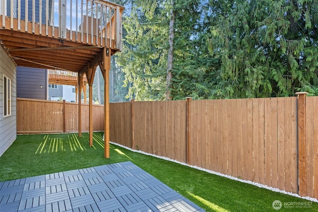 view of yard with a patio and a fenced backyard