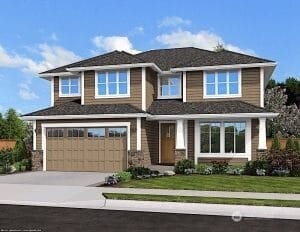 view of front of property with driveway, a front yard, and a garage