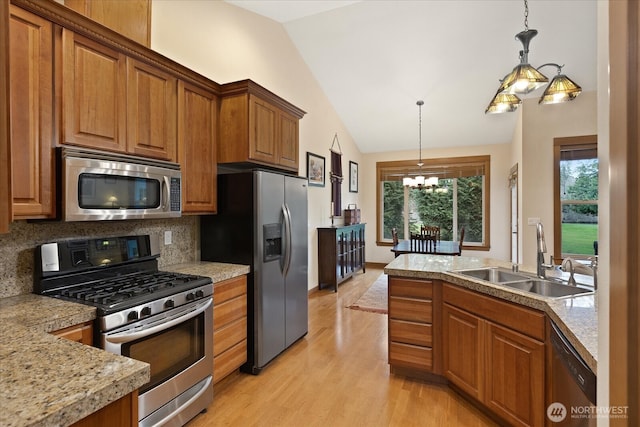 kitchen with brown cabinets, appliances with stainless steel finishes, and a sink