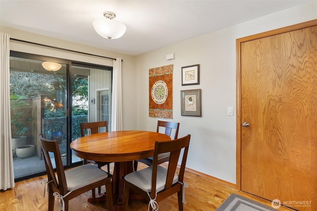 dining room featuring baseboards and light wood-style floors